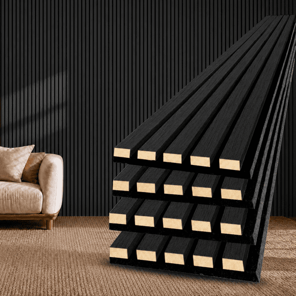 VAMSLAT Acoustic Wood Slat Wall Panels 4 Pack 94.5" x 7.9" Sound Absorbing Panels for Wall Decor, Black