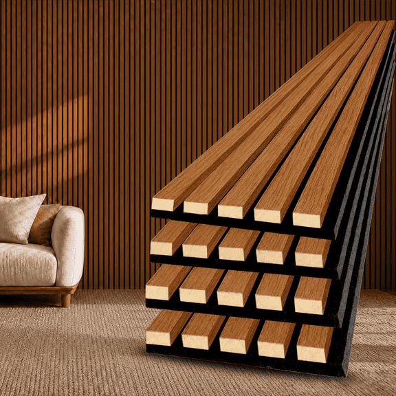 VAMSLAT Acoustic Wood Slat Wall Panels, 4 Pack 94.5" x 7.9", Sound Absorbing Wall Panels, Walnut