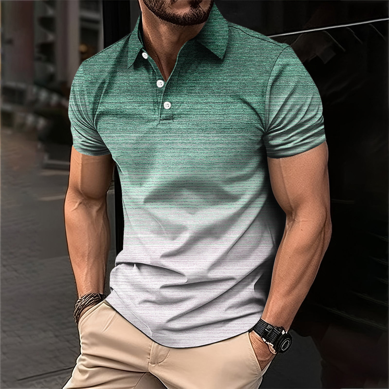 VAMUKO Dress Shirts for Men Big and Tall Classic Casual Short Sleeve 3 Button Up Dry Fit Striped Print Pullover T Shirts Mint Green 2XL Walmart