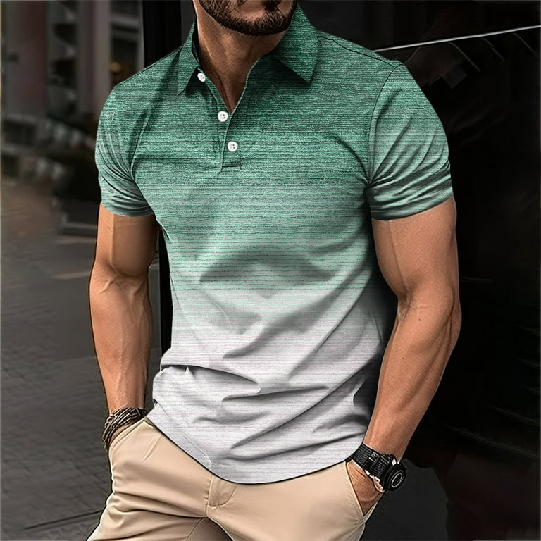 VAMUKO Dress Shirts for Men Big and Tall Classic Casual Short Sleeve 3 Button Up Dry Fit Striped Print Pullover T Shirts Mint Green 2XL Walmart