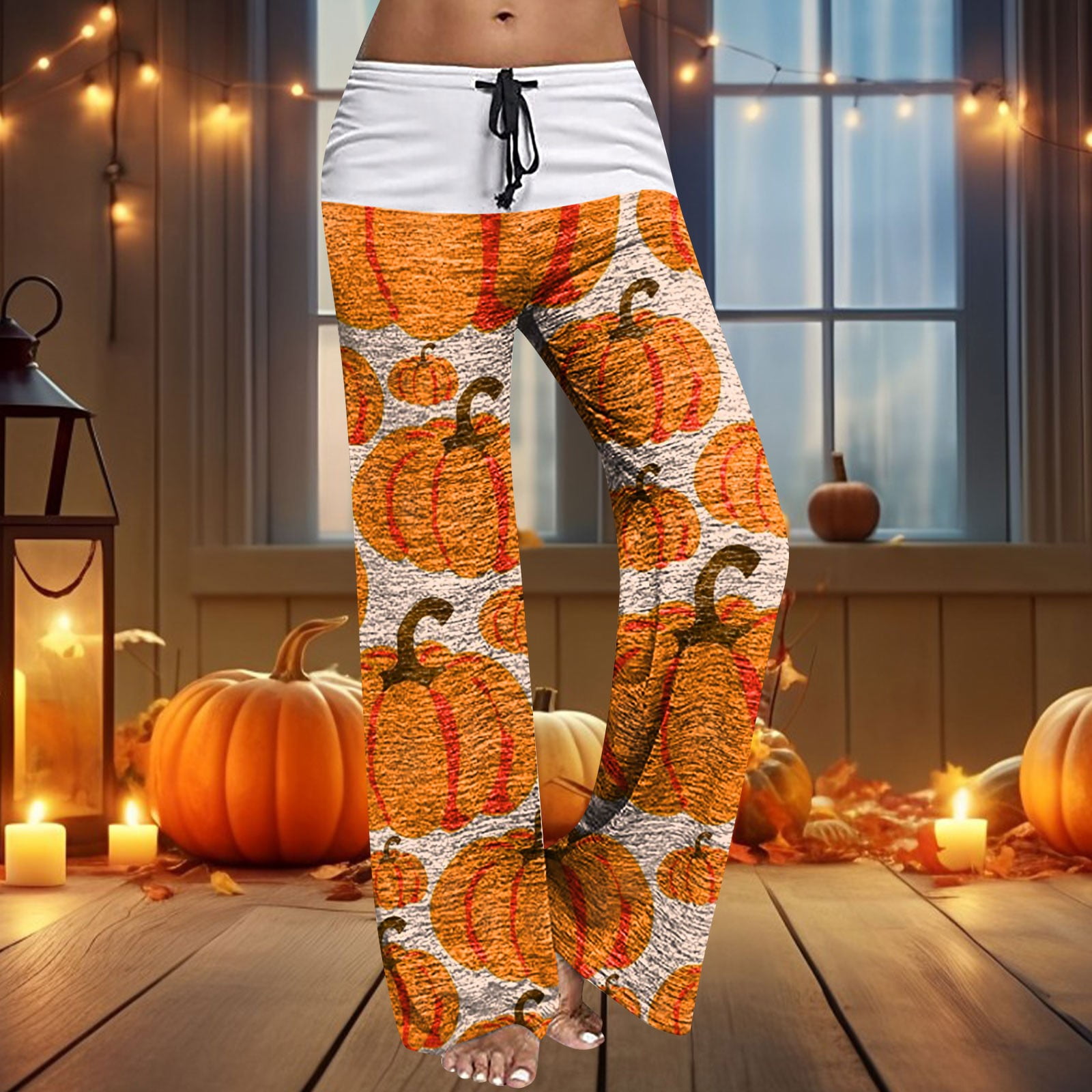 VAMUKO Halloween Pajama Pants Women Plus Plus Size Sleep Pants Witch Ghost Lounge Pants Celebrate Loose Funny Graphic Printed Pumpkin Pajamas Orange XL Walmart