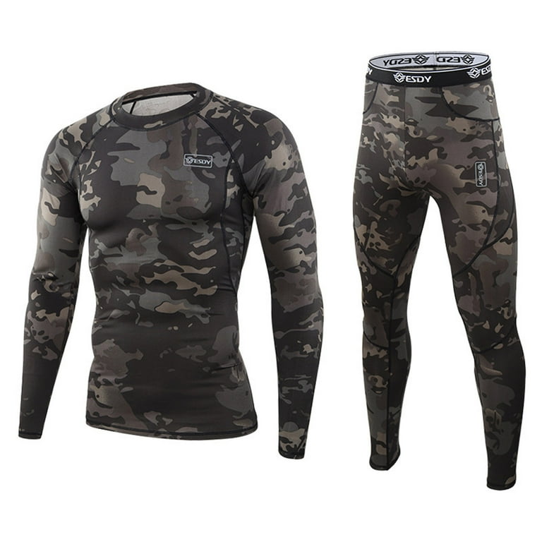 VAMUKO Mens Thermal Underwear Set Winter Sport Hunting Gear Sport Long Johns Base Layer Bottom Top Black XL Walmart