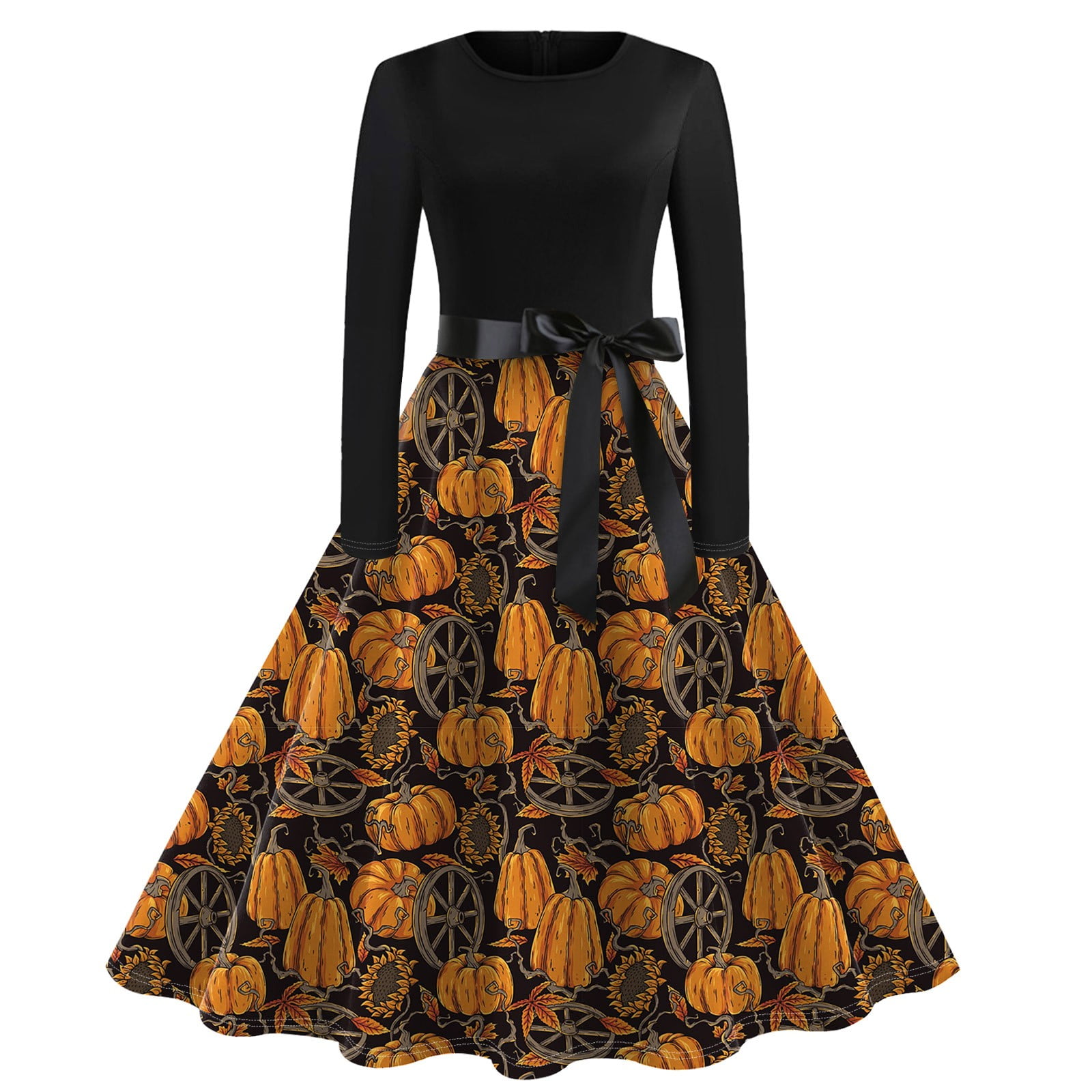 VAMUKO Summer Halloween Dress Long Sleeve Crew Neck Plus Size Prom ...