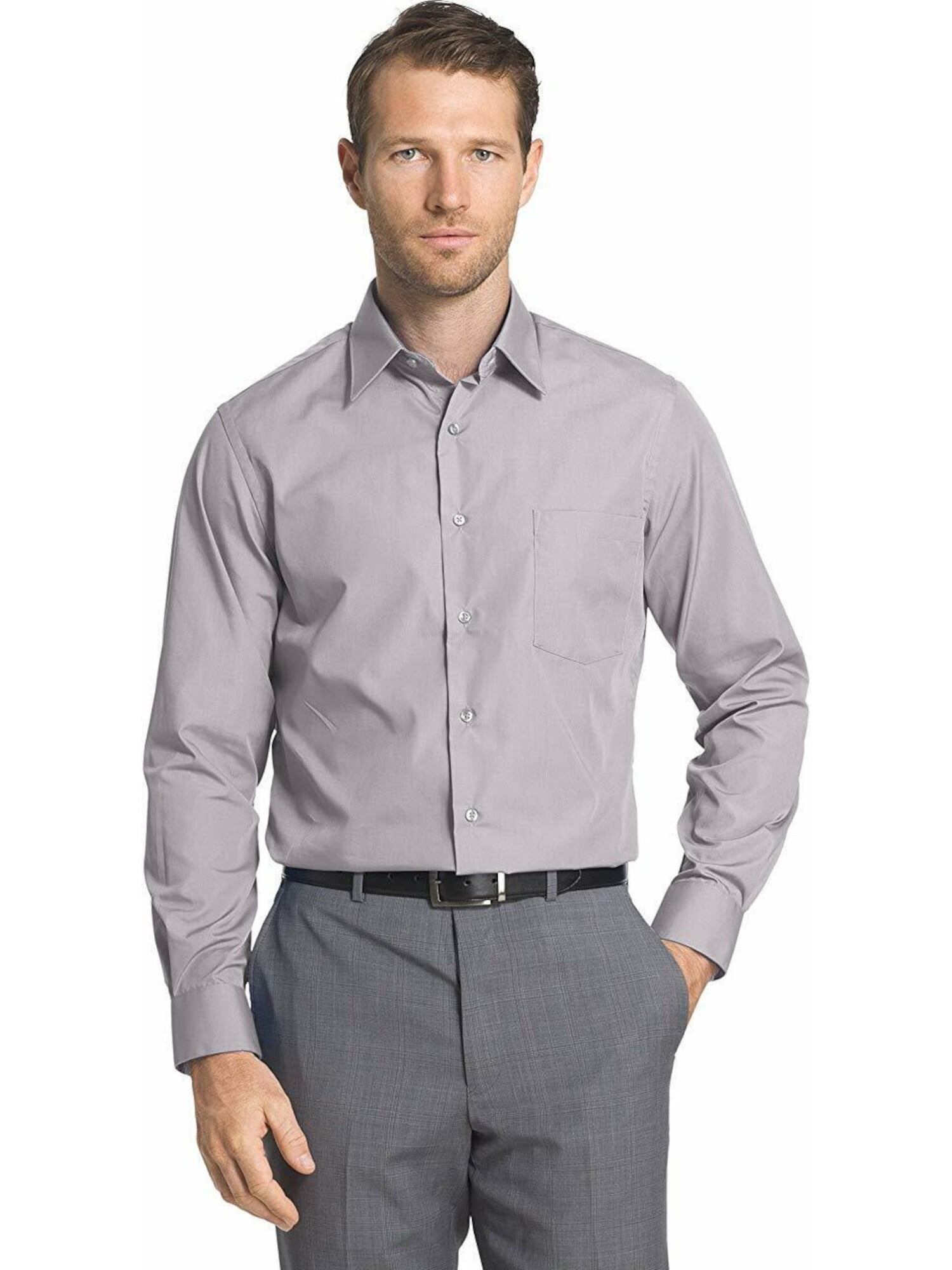 VAN HEUSEN Mens Gray Collared Dress Shirt L 16.5- 32/33 