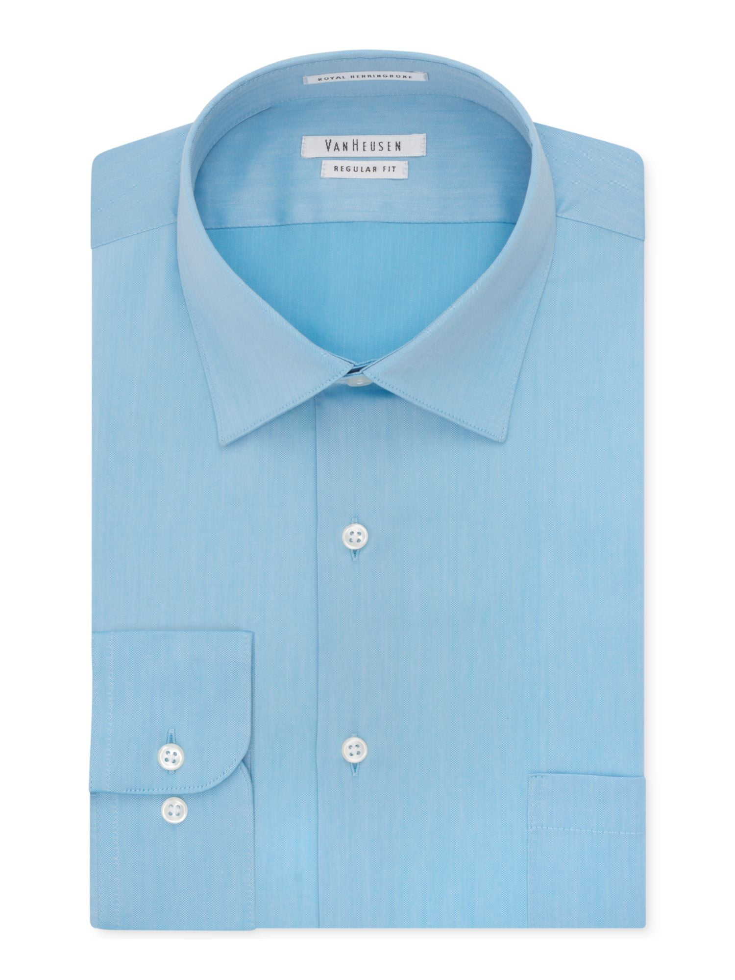 VAN HEUSEN Mens Light Blue Herringbone Spread Collar Classic Fit ...