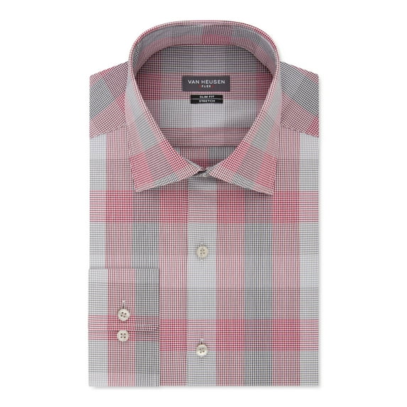 VAN HEUSEN Mens Red Check Collared Slim Fit Cotton Dress Shirt XL 17- 34/35