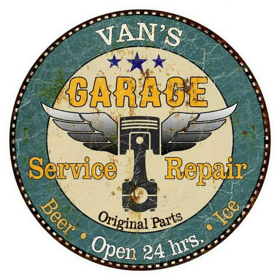 VAN'S Garage 14" Round Metal Sign Man Cave Home Wall Decor 100140027033