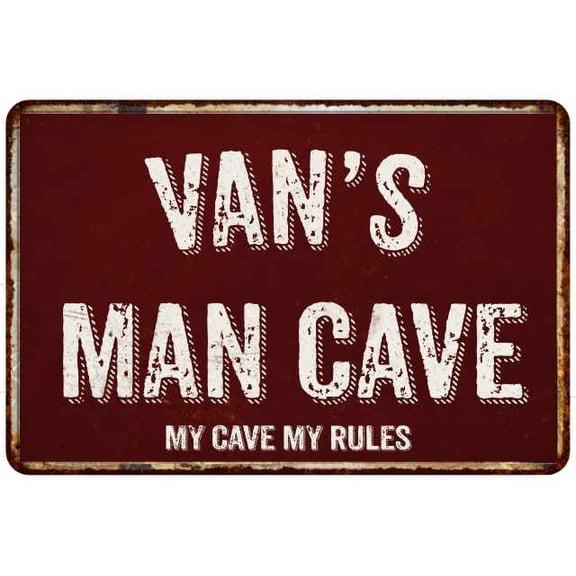 VAN'S Man Cave Red Grunge Sign Metal 8x12 Decor 208120003031