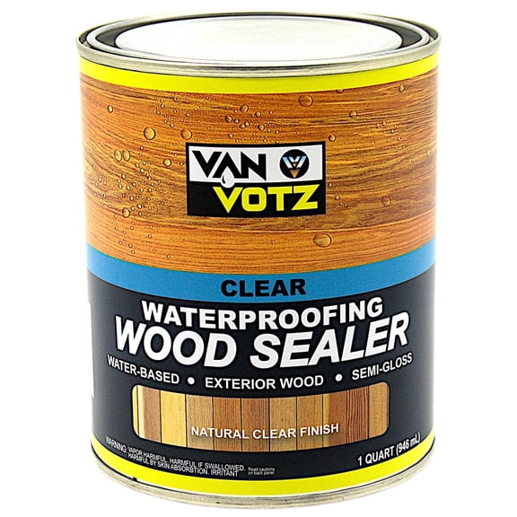 VAN VOTZ Clear Waterproofing Wood Sealer (1-Quart). Advanced Water-Based Wood Varnish for Outdoor Protection. Semi-Gloss Finish