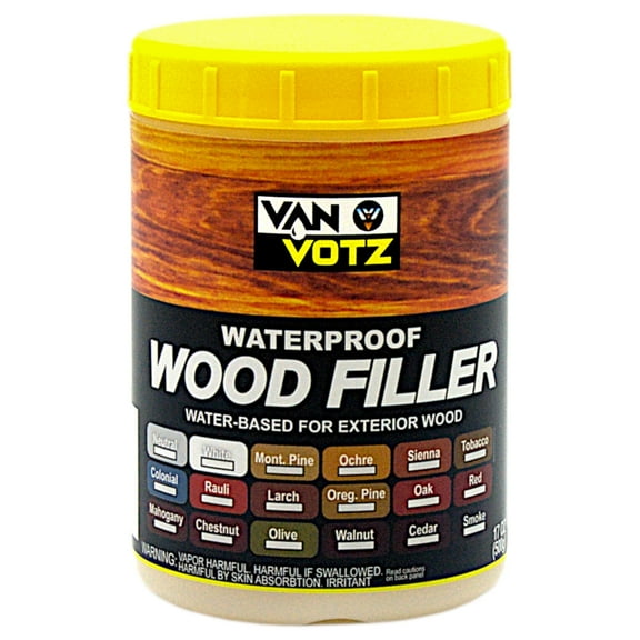 VAN VOTZ Waterproof Wood Filler [17oz, White] - Exterior Grade Wood Repair in 18 Paintable and Stainable Colors. Strong Adhesion and Durability for Outdoor Wood in All Weather Conditions.