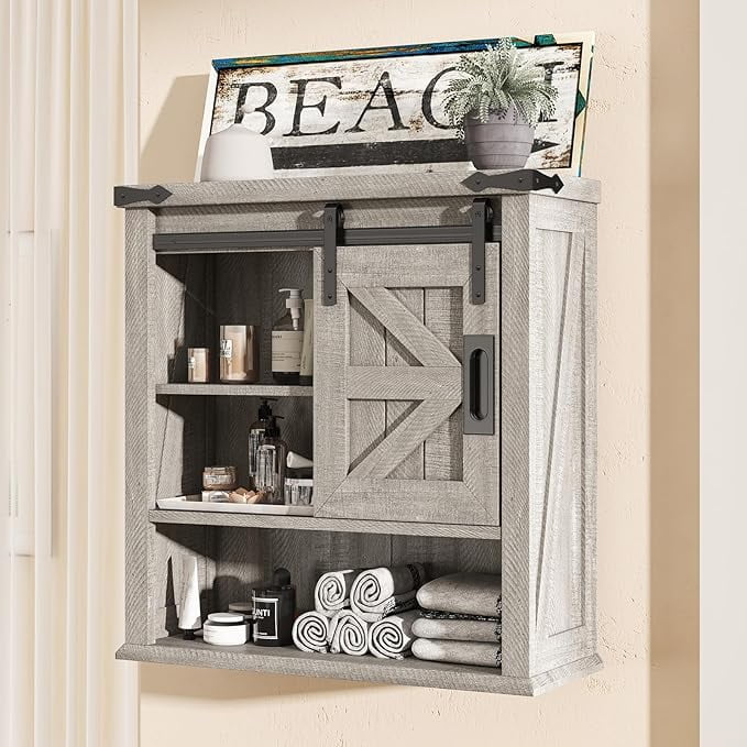 VANACC 24" Farmhouse Bathroom Wall Cabinet, with Sliding Barn Door ...