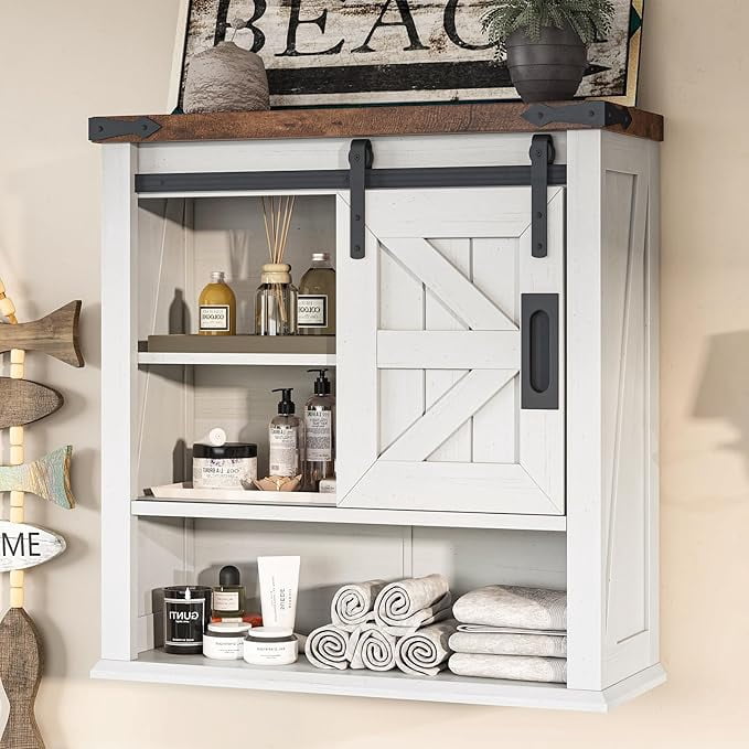 VANACC 24" Farmhouse Bathroom Wall Cabinet, with Sliding Barn Door ...