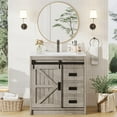 thumbnail image 1 of VANACC 31" Farmhouse Sliding Barn Door Bathroom Vanity with Sink Combo, Bathroom Vanity Cabinet with Drawers & Metal Handles, Freestanding, Gray, 1 of 10