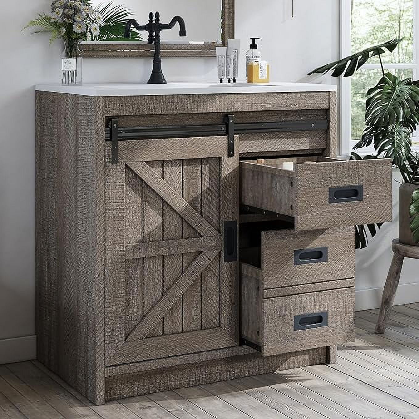 VANACC 31" Farmhouse Sliding Barn Door Bathroom Vanity with Sink Combo, Bathroom Vanity Cabinet ...