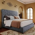 thumbnail image 1 of VanAcc 52.8" High Upholstered Bed Frame King Size Platform Sleigh Bed with Deep Button Tufted Headboard/Easy Assembly/Silver Grey, 1 of 8
