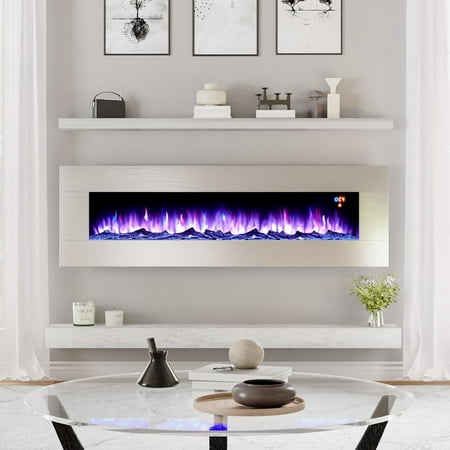 VANACC 60" Wall Mount Electric Fireplace, Stainless Steel Wall Hanging Fireplace, Allsteel