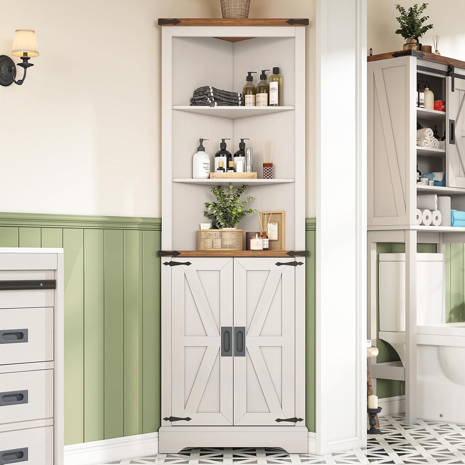 Merluxy 68" Tall Corner Cabinet, Farmhouse Corner Cabinet with Barn ...