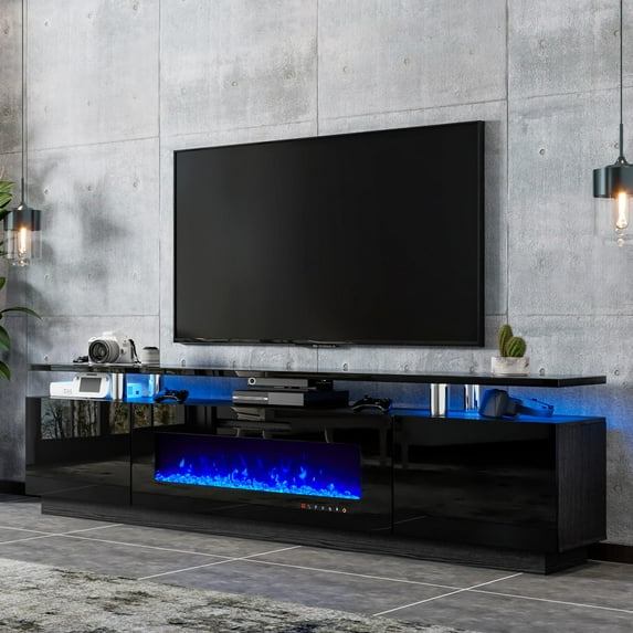 VANACC 80" Fireplace TV Stand with 40" Electric Fireplace for TVs up to 90" , Black