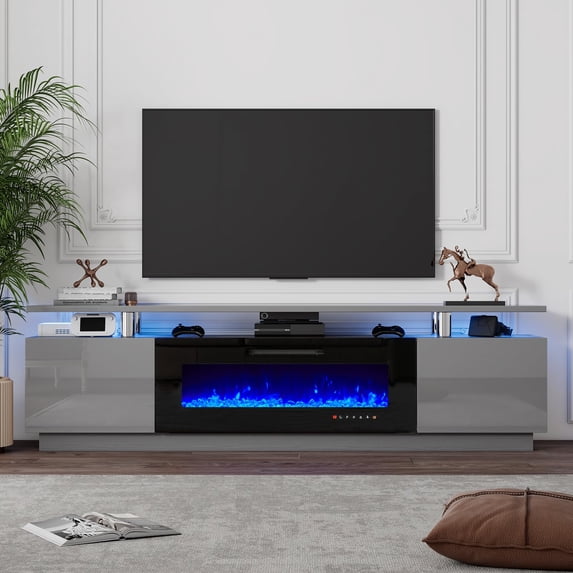 VANACC 80" Fireplace TV Stand with 40" Electric Fireplace for TVs up to 90", Gray