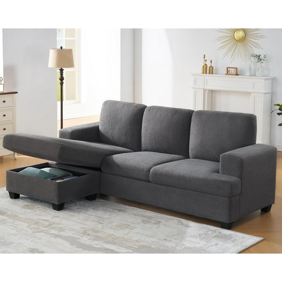VANACC 89" L Shape Couch, Reversible Sofa with Chaise, Convertible Sofa with Storage, Couches for Living Room, Grey Bouclé
