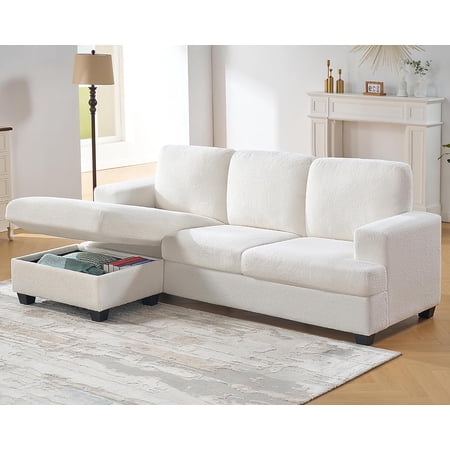 VANACC 89 Inch L Shape Couch, Reversible L Shape Sofa with Chaise, Convertible Sofa with Storage, L Couches for Living Room, Offwhite BouclÃ©
