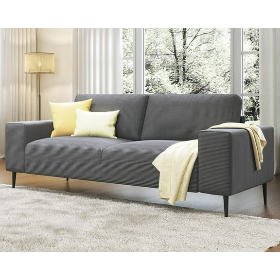 VANACC 89 inch Sofa, Modern Couch with Extra Deep Seats, 3 Seater Sofa Couch, Grey Corduroy