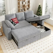 VANACC 91" Sectional Sofa Bed with Storage,Reversible Pull Out Sleeper Couch for Living Room,Grey