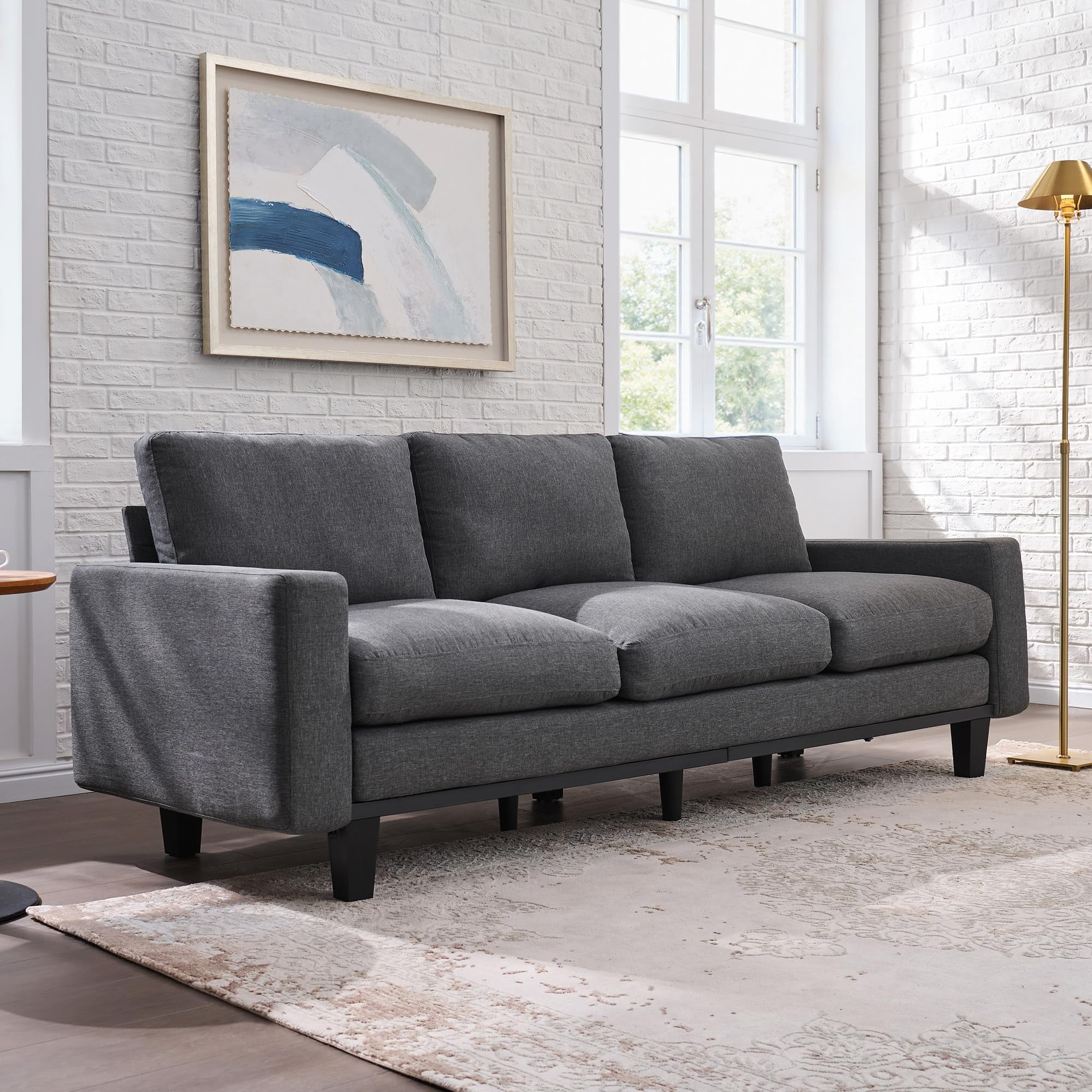 VanAcc 74.8" 3 Seater Sofa with 22" Deep Seat, Grey Couch for Living Room, Full Metal Support, for Bedroom & Apartment, Grey Linen