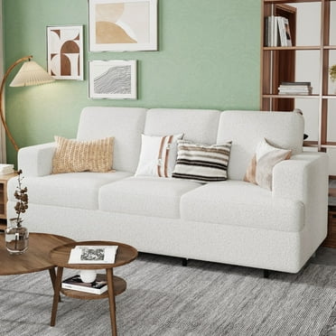 VANACC Adult Couch for Living Room,Thick Armrest and Cushion,Sherpa Upholstered,White