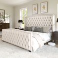 thumbnail image 1 of VanAcc California King Size Platform Bed Frame, Velvet Upholstered Bed with Deep Button Tufted & Nailhead Trim Wingback Headboard, Cream, 1 of 7