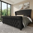 thumbnail image 1 of VanAcc California King Size Platform Bed Frame, Velvet Upholstered Sleigh Bed with Scroll Wingback Headboard & Footboard/Button Tufted, Black, 1 of 9