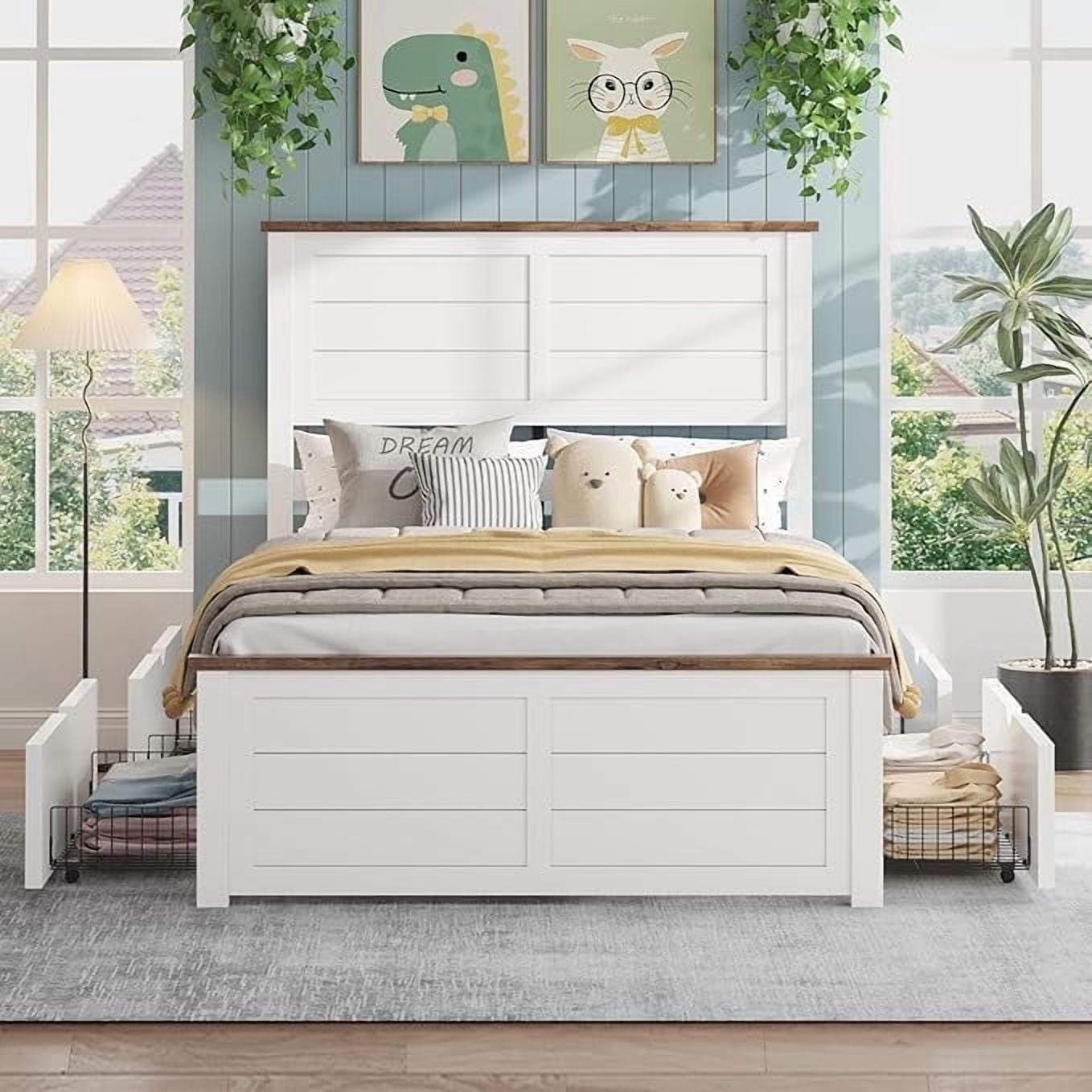 VanAcc Farmhouse Twin Size Bed Frame with Headboard and 4 Storage ...