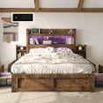 thumbnail image 1 of VanAcc Full Size Bed with 49.6" Bookcase Headboard, Dual Side Storage Racks, 4 Drawers, RGB LED Lighting, Charging Station, Rustic Brown, 1 of 9