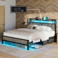 thumbnail image 1 of VanAcc Full Size Bed Frame with LED Lights and Charging Station, Upholstered Headboard with 2-Tier Storage, Easy Assembly/Noise-Free, Rustic Grey, 1 of 7
