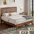thumbnail image 1 of VanAcc Full Size Bed Frame, Solid Wood Platform with Wooden Headboard for Bedroom, Walnut, 1 of 8