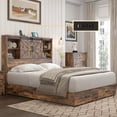 thumbnail image 1 of VanAcc Full Size Wooden Platform Storage Bed Frame with 51.2" Wood Bookcase Headboard(Rustic Brown), 1 of 7