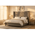 thumbnail image 1 of VanAcc King Platform Bed Frame 61.4" Handmade Headboard,Velvet Tall Upholstered Deep Button Tufted,Gray, 1 of 8