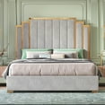 thumbnail image 1 of VanAcc King Size Bed Frame and Headboard, Upholstered Bed with Golden Plating Trim, Light Grey, 1 of 7