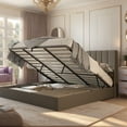 thumbnail image 1 of VanAcc King Size Lift up Storage Bed, Linen Upholstered Platform Bed with Vertical Channel Tufted Headboard and Wingback, Wood Slats Support,Dark Grey, 1 of 7