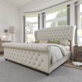 thumbnail image 1 of VanAcc King Size Platform Bed Frame, Chenille Upholstered Sleigh Bed Frame with Scroll Wingback Headboard & Footboard/Button Tufted/Cream, 1 of 9