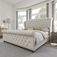 thumbnail image 1 of VanAcc King Size Platform Bed Frame, Velvet Upholstered Bed with Deep Button Tufted & Nailhead Trim Wingback Headboard/No Box Spring Required/Cream, 1 of 9