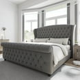 thumbnail image 1 of VanAcc King Size Platform Bed Frame, Velvet Upholstered Sleigh Bed Frame with Scroll Wingback Headboard & Footboard/Button Tufted/Grey, 1 of 8
