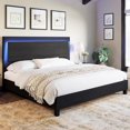 thumbnail image 1 of VanAcc King Size Wood Bed Frame with RGBW LED Light, Mid-Century Platform Bed with Floating Headboard and Solid Wood Legs, Easy Assembly, Black, 1 of 7
