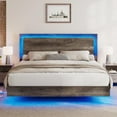 thumbnail image 1 of VanAcc King Size Wood Floating Bed Frame with Headboard & LED Light, Wooden Platform Bed Frame with Slats Support, Easy Assembly, Rustic Grey, 1 of 8