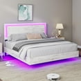 thumbnail image 1 of VanAcc King Size Wood Floating Bed Frame with Headboard & LED Light, Wooden Platform Bed Frame with Slats Support, Easy Assembly, White Birch, 1 of 8