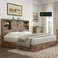 thumbnail image 1 of VanAcc King Size Wooden Platform Storage Bed Frame with 51.2" Wood Bookcase Headboard(Rustic Brown), 1 of 7