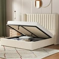 thumbnail image 1 of VanAcc Lift up Storage Bed Frame Queen Size, Upholstered Platform Bed Velvet with Channel Tufted Wingback Headboard, No Box Spring Needed, Cream, 1 of 7