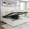 thumbnail image 1 of VanAcc Lift up Storage Bed Queen Size Upholstered Platform Bed Frame, Modern Wingback Headboard, No Box Spring Needed, White, 1 of 7