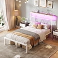 thumbnail image 1 of VanAcc Metal Bed Frame with LED Lights Platform Storage Shelf, Twin, Vintage Modern Style, White, 1 of 9