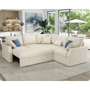 VanAcc 85" Sleeper Sofa Bed, Reversible L-Shape Sectional with Storage